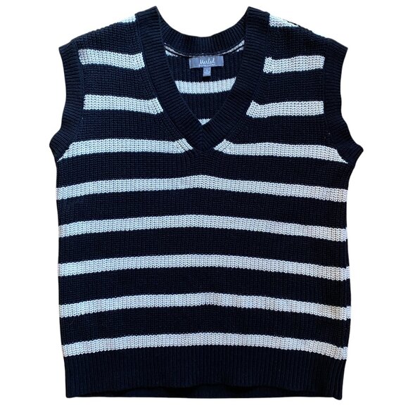 Marled Striped Nautical Sweater Vest Sz S Black Tennis Prep Golf Dark Academia - Picture 1 of 11